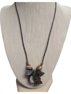 Desert Heart Beaded Charm Necklace Mixed Materials Unique Pendant Accent Retired